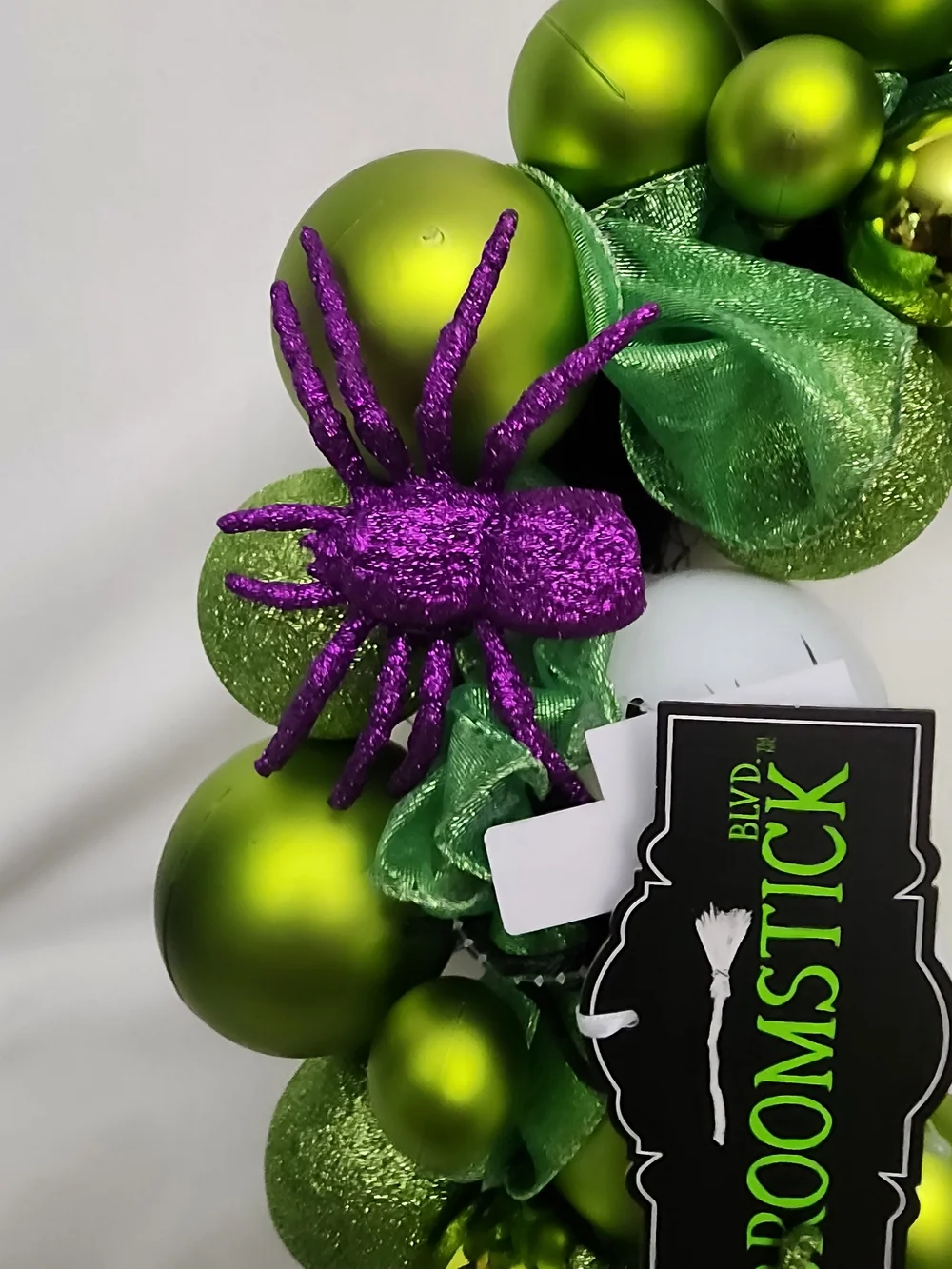 Halloween XLARGE Witch Wreath with Black Hat and Lime Green Ornaments